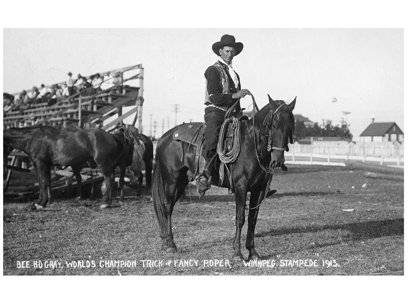 Bee Ho at the Winnipeg Stampede after winning the title of World Champion Trick and Fancy Roper, 1913
